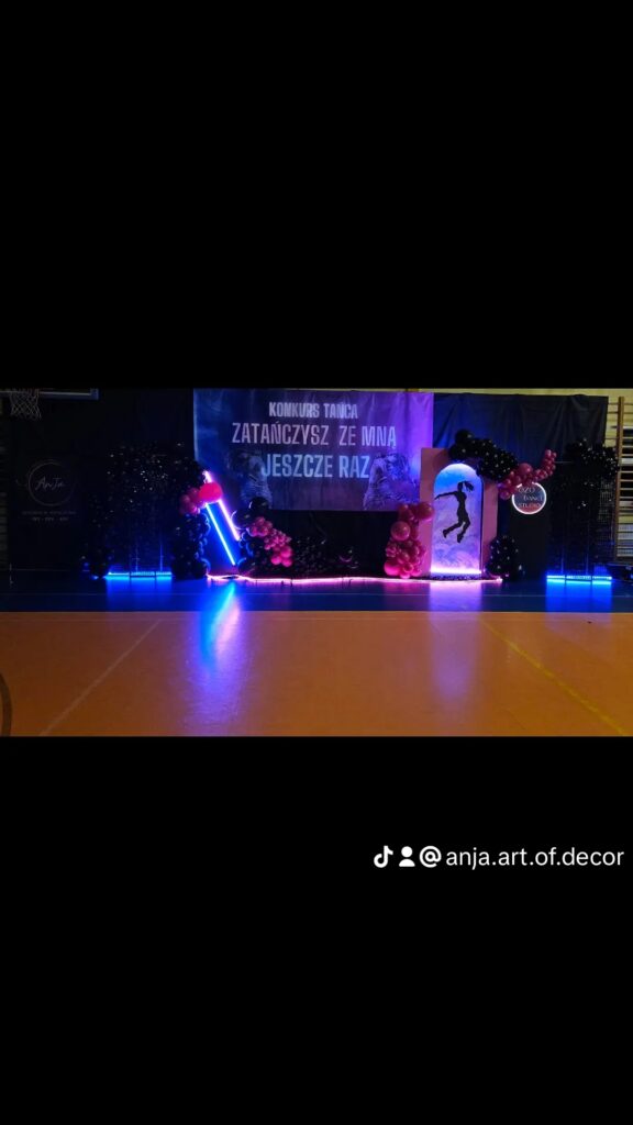 Eventowa ścianka balonowa, neony, impreza taneczna